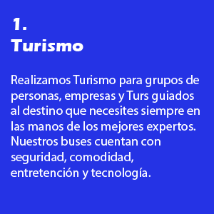 Realizamos Turismo para grupos de personas, empresas y Turs guiados al destino que necesites siempre en las manos de los mejores expertos. Nuestros buses cuentan con seguridad, comodidad, entretención y tecnología.