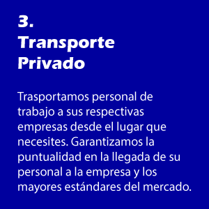 Trasportamos personal de trabajo a sus respectivas empresas desde el lugar que necesites. Garantizamos la puntualidad en la llegada de su personal a la empresa y los mayores estándares del mercado.